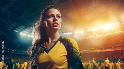 female australian football player on stadium, generative ai