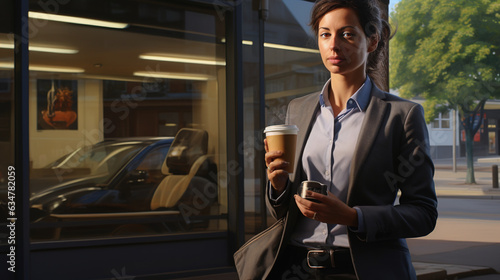 Morning Coffee: The portrait captures the office worker holding a takeaway coffee cup while waiting for the bus, trying to kickstart their day with a caffeine boost