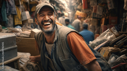 Smiling Amidst Chaos: The final image shows the worker managing to smile despite the congestion and rush, maintaining a positive attitude towards their workday