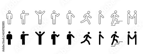People line icons set. Human outline signs. Person walking  running  happy man illustrations