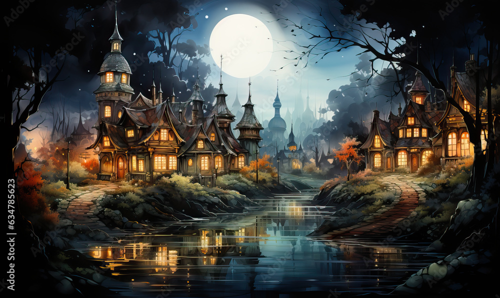 Watercolor, urban landscape in the evening. Watercolor, urban landscape in the evening.