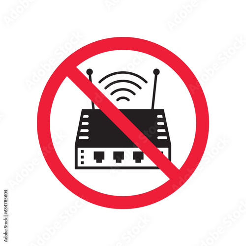 Forbidden router icon. Warning, caution, attention, restriction, label. Router icon. Router vector icon. Wifi modem flat sign design  pictogram symbol. No internet modem icon