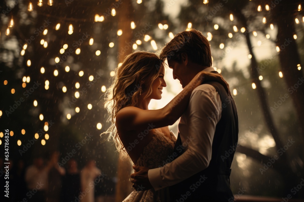 Bride and Groom's First Dance Under Twinkling Lights Bride and Groom's First Dance Under Twinkling Lights