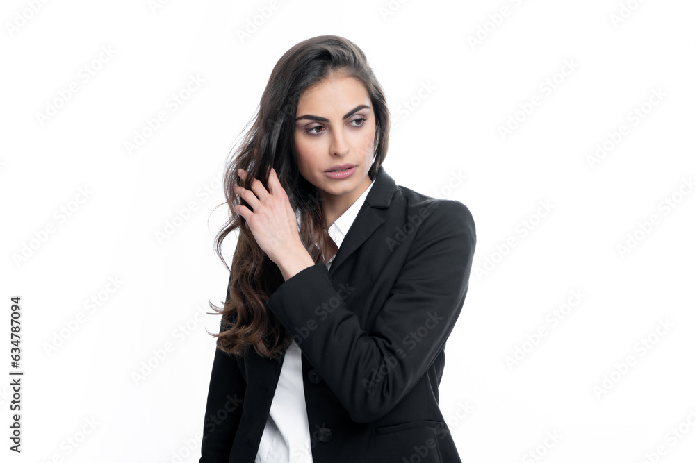 Sexy sensual business woman portrait. Fashion businesswoman in suit isolated on white studio background. Business women vogue style. Sexy sensual business woman portrait. Fashion businesswoman in suit isolated on white studio background. Business women vogue style.