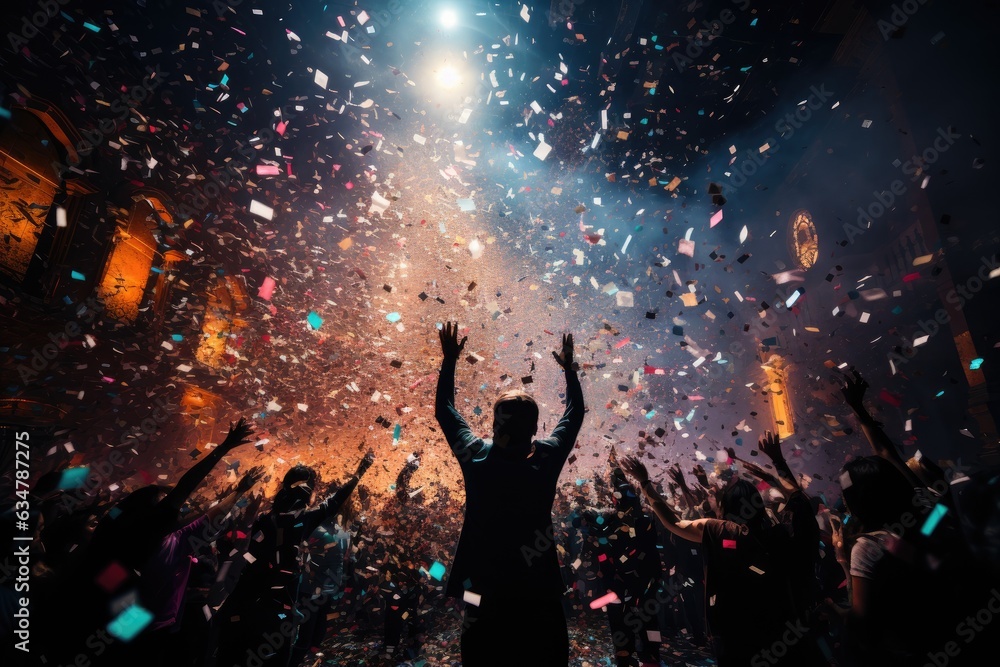 Colorful Confetti Explosion at New Year's Party