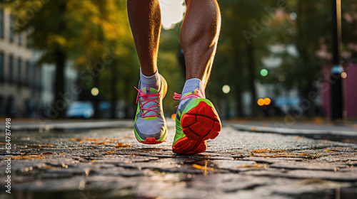 Close-up legs male runner athlete run marathon race, Generative AI
