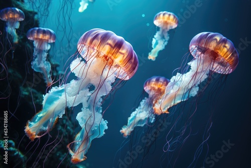 Jellyfish Ballet in Deep Blue Ocean Depths