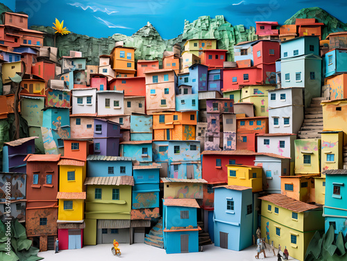 Paper sculpture of a Brazilian favela conceptual landscape photo