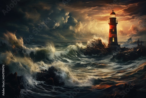 Old Lighthouse Against Stormy Seas