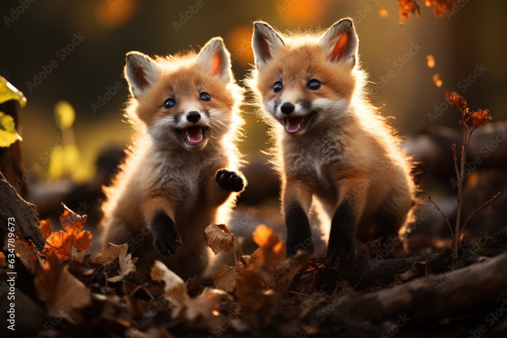 Obraz premium Playful Red Fox Cubs at Play