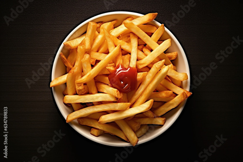 delicious French fries on a wooden table