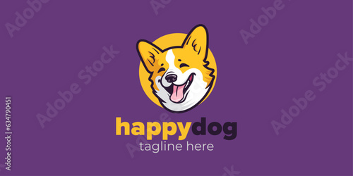 Yellow and Purple Toned Vector Logo: Happy Corgi Design for Your Pet Fashion Brand