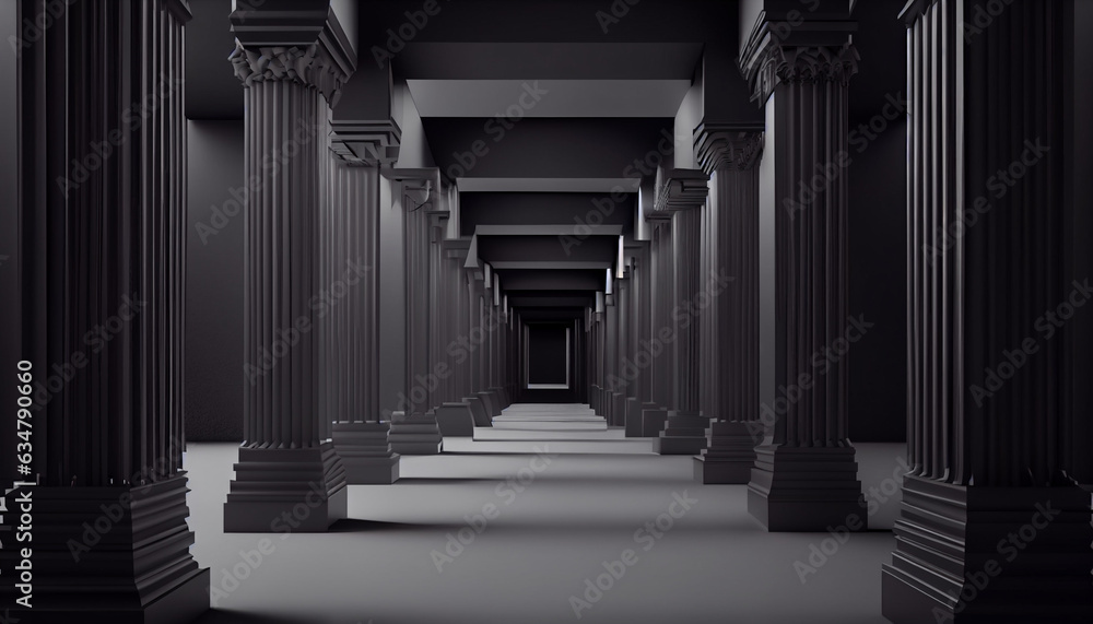 3d rendering black corridor pillars background render, Ai generated image 3d rendering black corridor pillars background render, Ai generated image