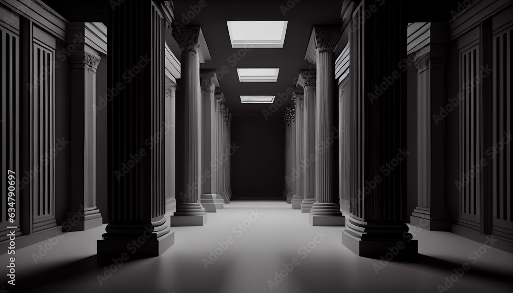 Obraz premium 3d rendering black corridor pillars background render, Ai generated image