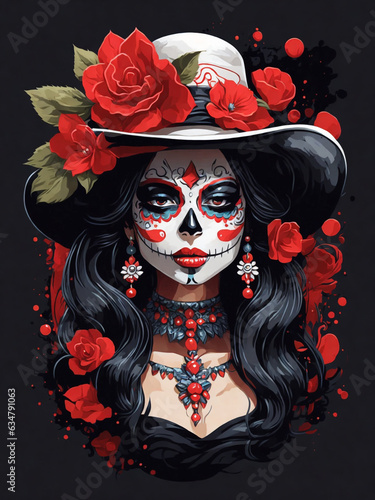 La Calavera Catrina, Dia De Los Muertos, Mexico. Day of the dead. Folklore, tradition beautiful face makeup