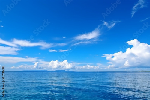 Beautiful blue sky and blue ocean.Generative Ai.