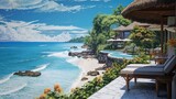 Photos of beaches in Bali taken from the villa, generated by AI