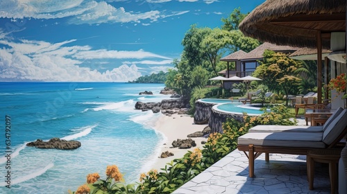 Canvas Print Photos of beaches in Bali taken from the villa, generated by AI