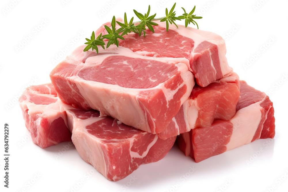 Raw pork meat isolated on white background.Generative Ai. Raw pork meat isolated on white background.Generative Ai.