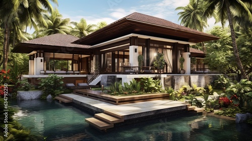 Minimalist interior villa in Bali, generated by AI © Resi