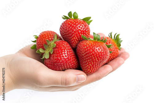 Strawberry on hand isolated on white background.Generative Ai.