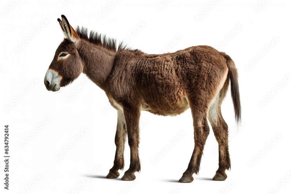 Donkey isolated a on white background.Generative Ai. Donkey isolated a on white background.Generative Ai.