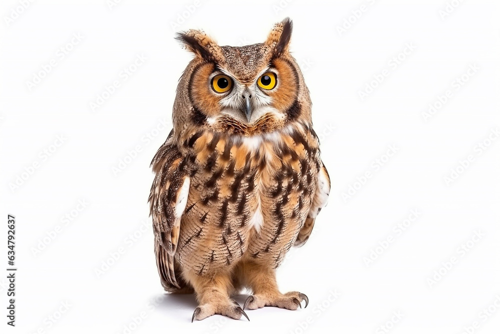 Owl isolate on white background.Generative Ai. Owl isolate on white background.Generative Ai.