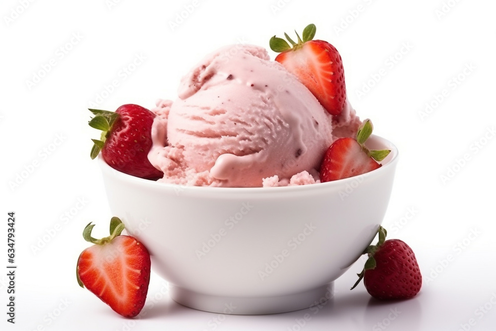 Strawberry ice cream isolated on white background.Generative Ai. Strawberry ice cream isolated on white background.Generative Ai.