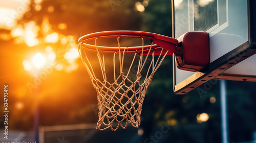The Radiant Basketball Hoop Amidst Sunset Hues. Generative AI