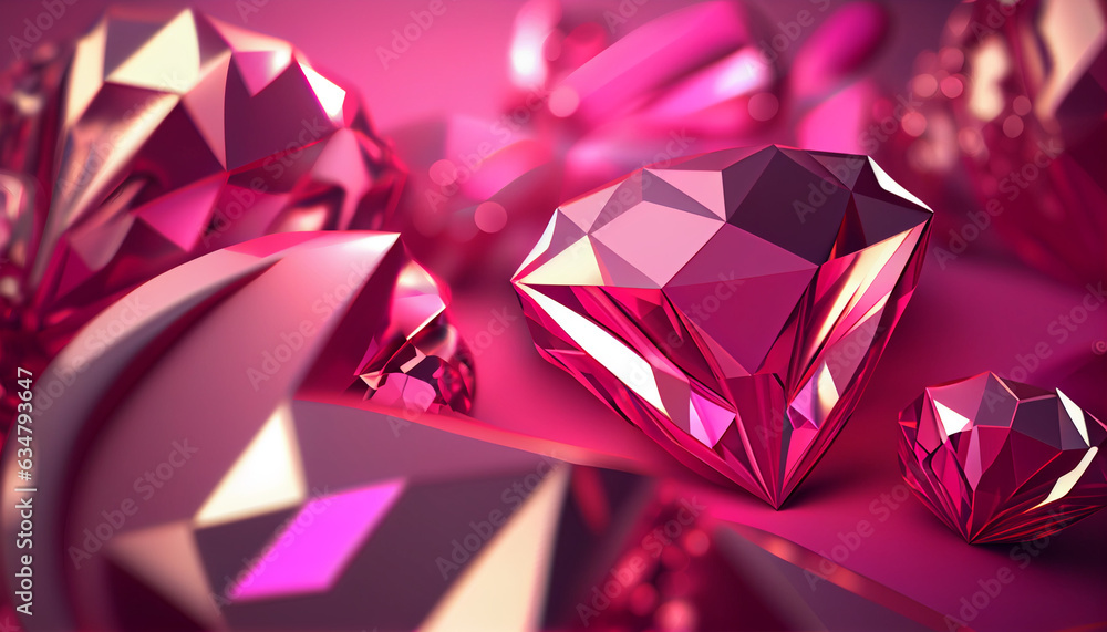 Abstract shiny background with pink color single diamond. Barbiecore fashion trend color, Ai generated image