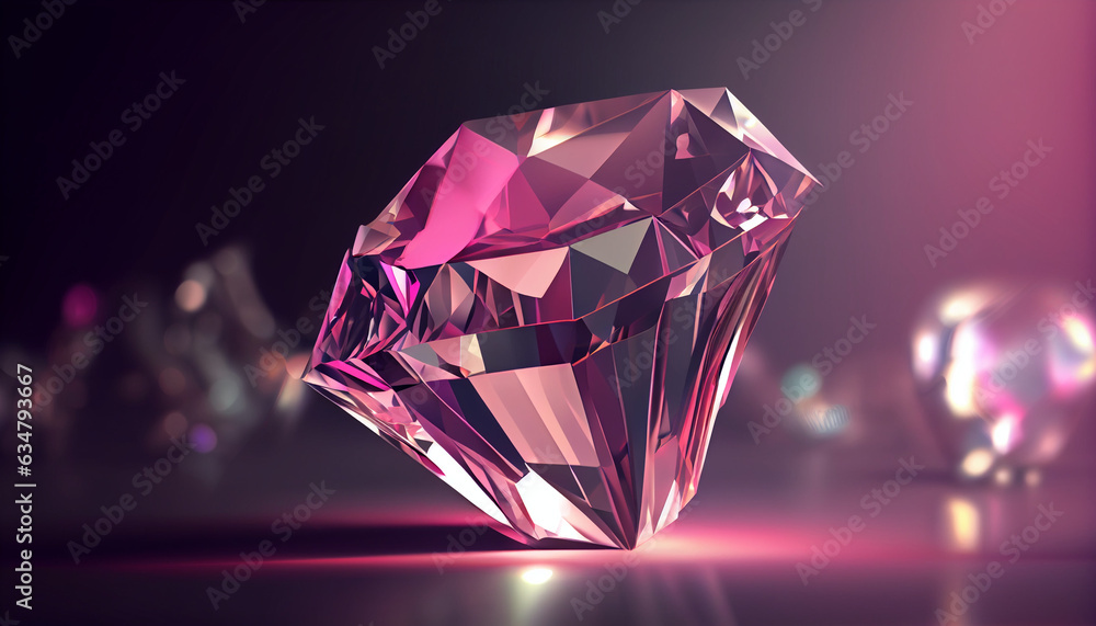 Abstract shiny background with pink color single diamond. Barbiecore fashion trend color, Ai generated image