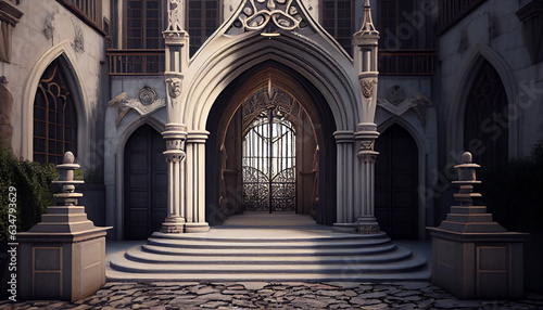  A medieval inspired white royal entrance, interior of the church of the holy sepulcher, entrance to the mosque, Ai generated image 