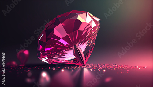 Abstract shiny background with pink color single diamond. Barbiecore fashion trend color  Ai generated image