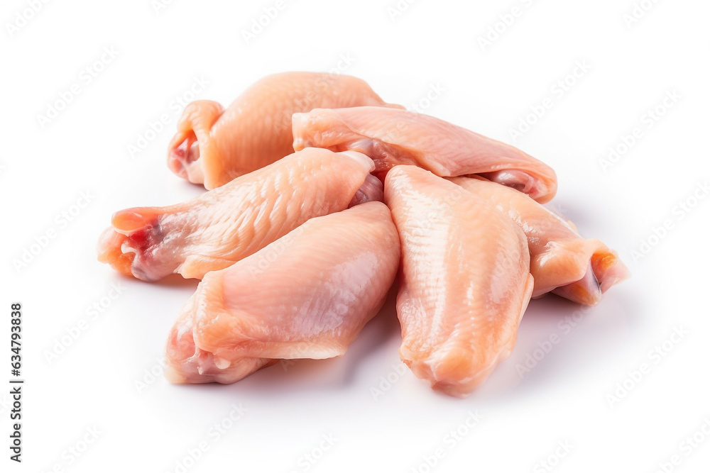 Raw chicken wings isolated on white background.Generative Ai. Raw chicken wings isolated on white background.Generative Ai.