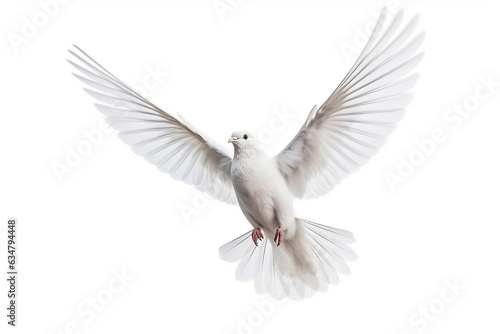 White bird flying isolated on white background.Generative Ai. © Inlovehem
