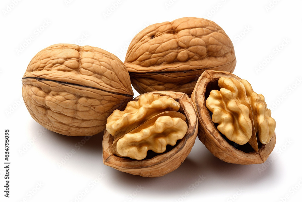 Walnut isolated on white background .Generative Ai. Walnut isolated on white background .Generative Ai.