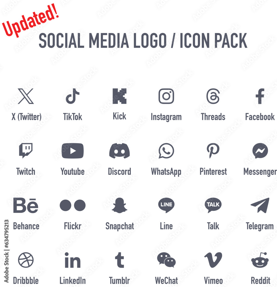 Social media icon pack, new social media logos and symbols 2023 Stock