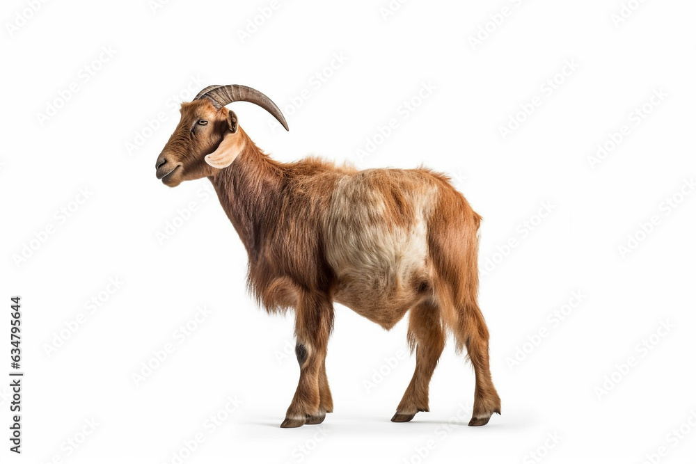 Goat isolated isolate on white background.Generative Ai. Goat isolated isolate on white background.Generative Ai.