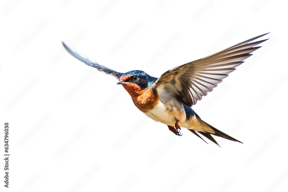 Fototapeta premium Swallow flying isolated on white background.Generative Ai.