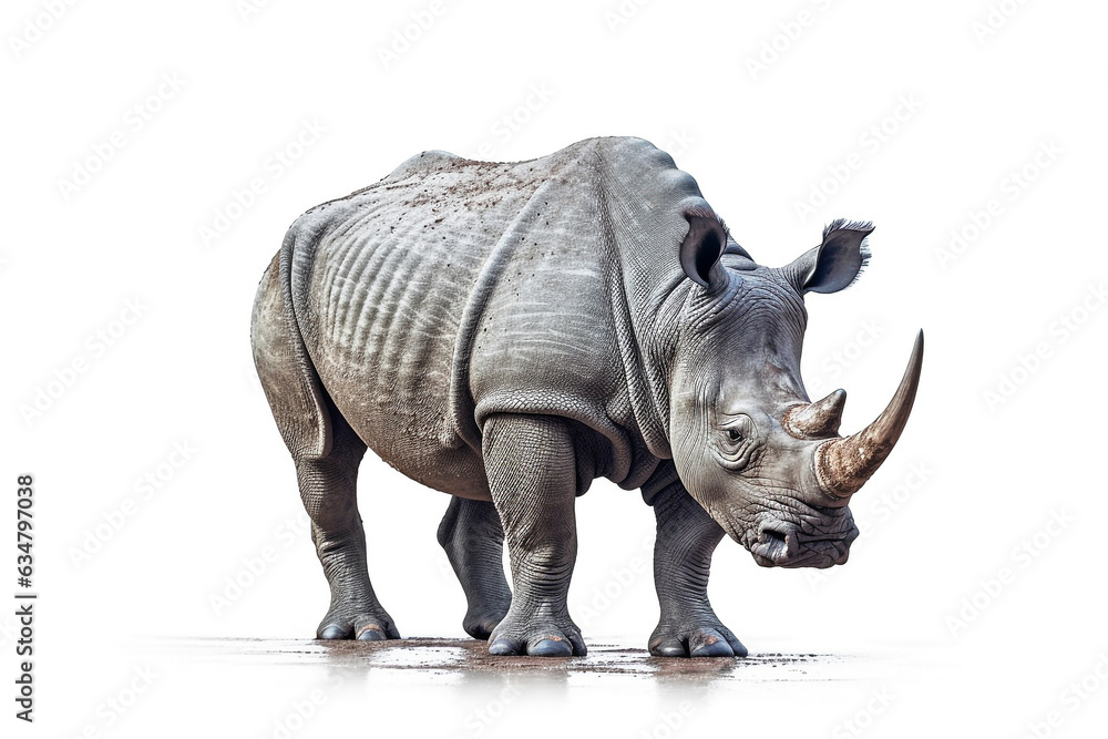 Obraz premium Rhinoceros side view isolated on white background.Generative Ai.