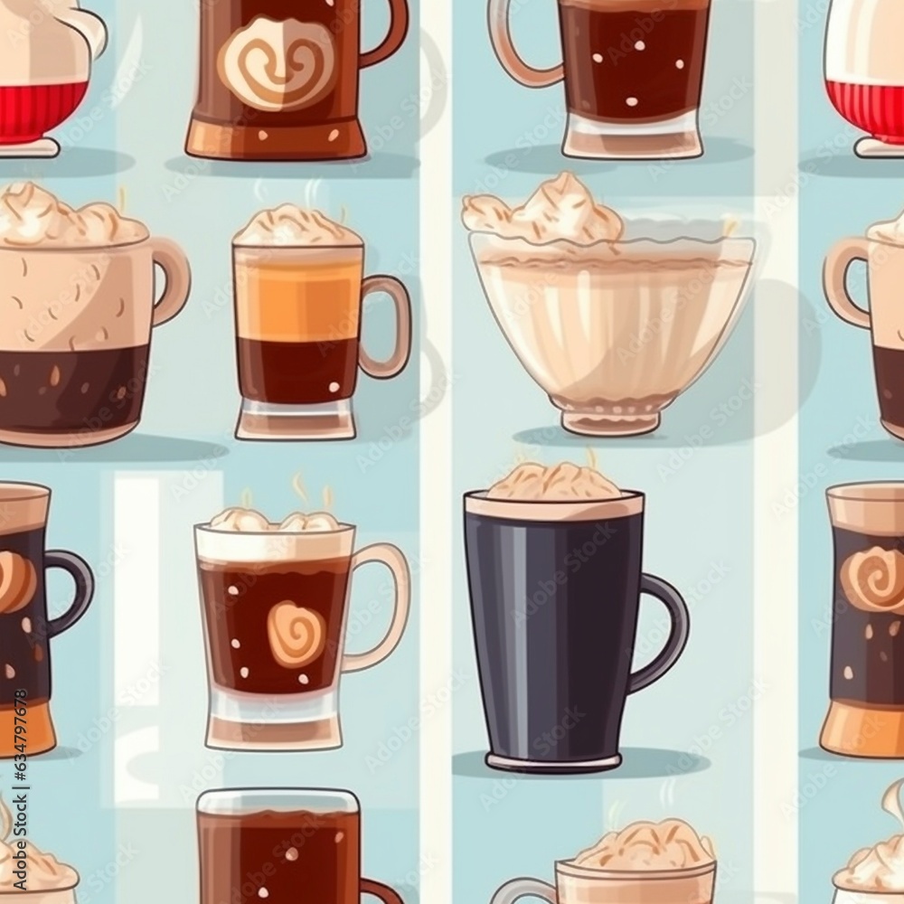 Obraz premium Coffee drinks seamless pattern