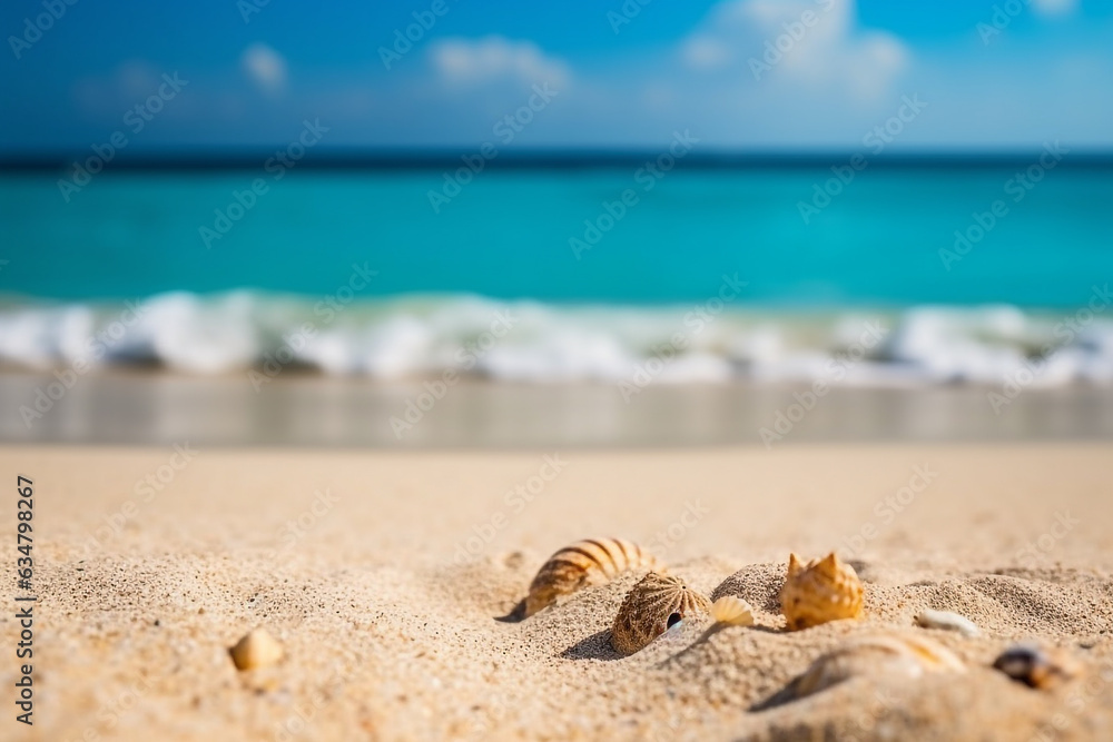 Closeup white sand fine beach with sea background.Generative Ai. Closeup white sand fine beach with sea background.Generative Ai.