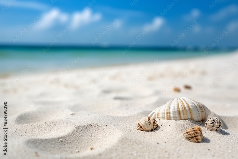 Closeup white sand fine beach with sea background.Generative Ai. Closeup white sand fine beach with sea background.Generative Ai.
