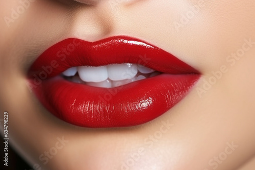 Closeup of beautiful woman's mouth with colorful lipstick.Generative Ai.