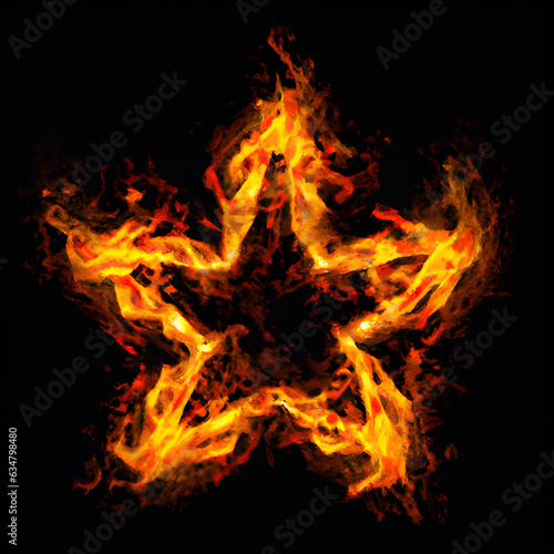 Abstract 8 5 6 9 10 12 pointed fractal cosmic sun burning in flame with smoke chaos star pentagram with cracked volcanic lava ground material symbolic realistic image