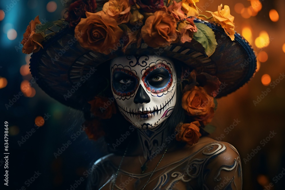 Mexican catrina. Dia de los muertos. Day of The Dead. Woman with sugar skull makeup. Halloween. Mexican catrina. Dia de los muertos. Day of The Dead. Woman with sugar skull makeup. Halloween.