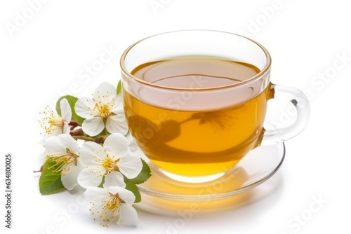 Tea with beautiful flower isolated on white background .Generative Ai.
