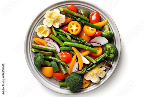Mix of vegetables on white plate isolated on white background.Generative Ai.