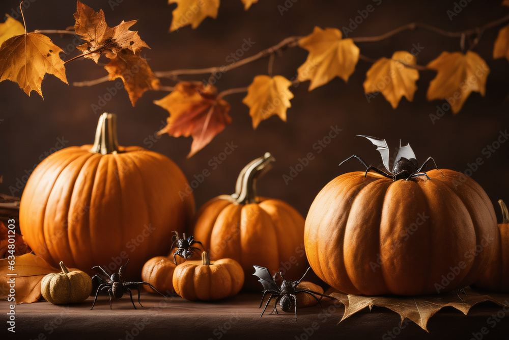 Halloween background with pumpkins and leaves Halloween background with pumpkins and leaves