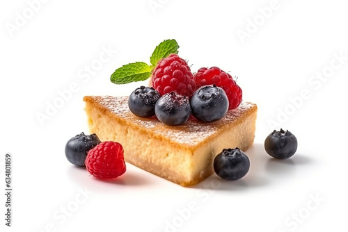 Cheesecake with berries isolated on white background.Generative Ai.